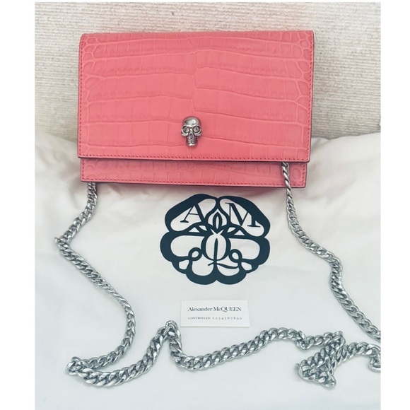 ALEXANDER MCQUEEN Calfskin Crocodile Embossed Skull Mini Crossbody Bag WOC NEW - Picture 7 of 16